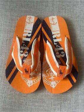 POLO Ralph Lauren Orange Graphic thong sandals, Kids 13, summer outdoors luxury
